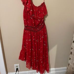 Joie Hafsa One Shoulder Silk Matador Red Dress